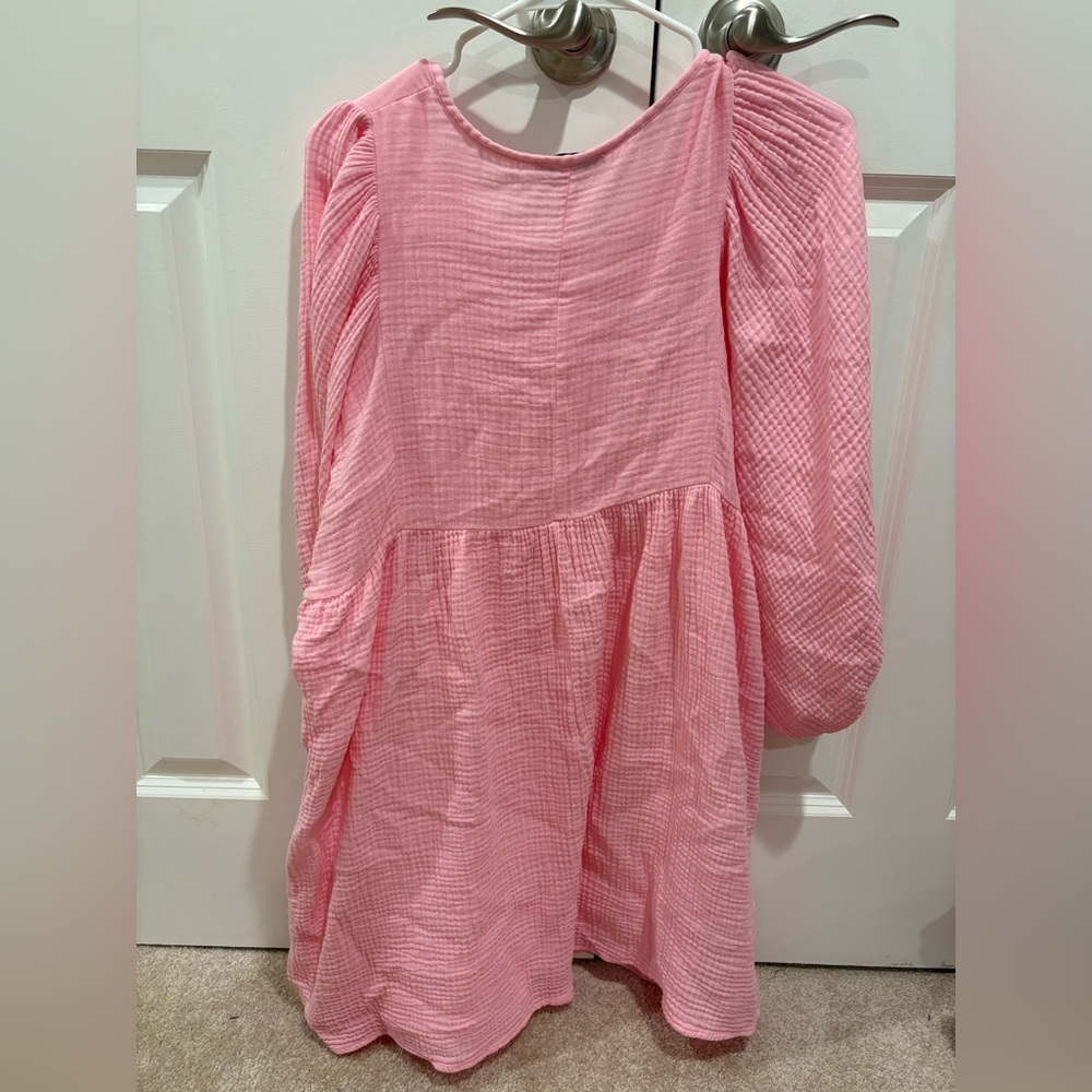 Pink Oversized Gauze Mini Dress with Long Sleeves Size M - Picture 5 of 5